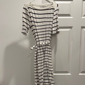 Liz Claiborne Navy and Cream Striped Midi Dress